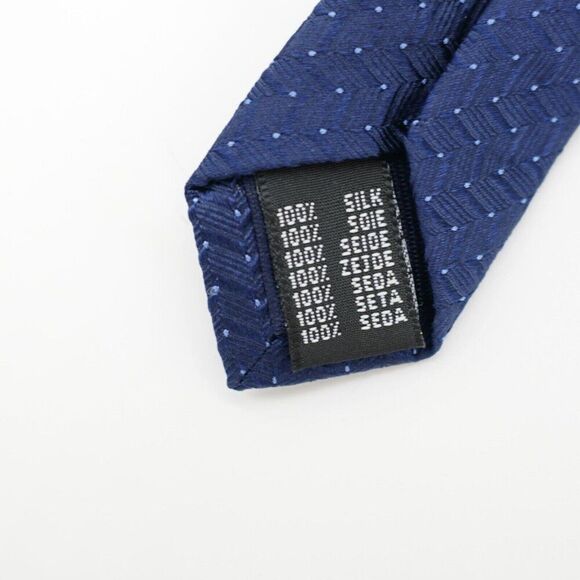 Peter Elliot Blue Geometric Woven Short Skinny‎ Silk Tie - Picture 4 of 5